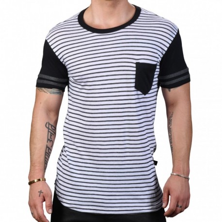 Andrew Christian T-Shirt League Pocket Stripe Blanc - Gris