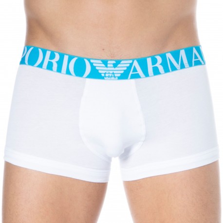 Emporio Armani Boxer Court Fluo Logoband Coton Blanc - Turquoise