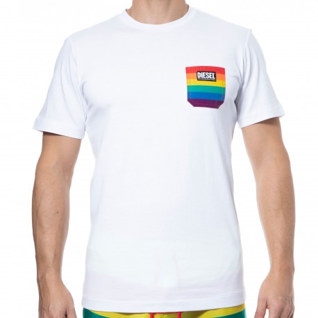 Diesel T-Shirt Pocket Rainbow Coton Blanc