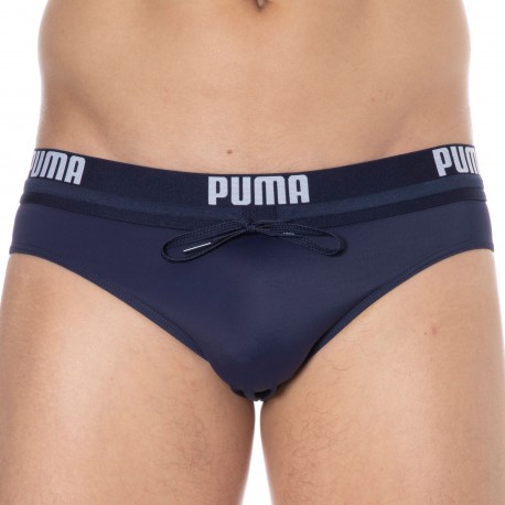 Puma Slip de Bain Natation Logo Bleu Marine