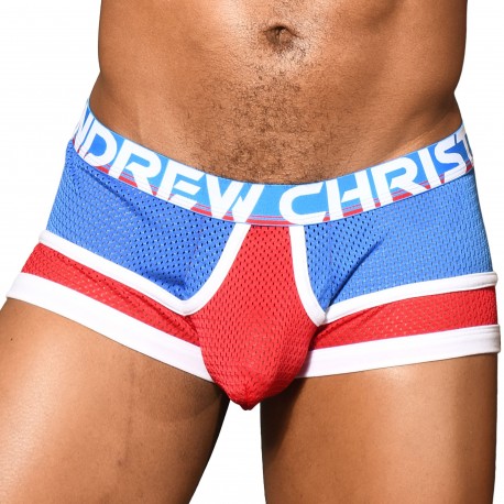 Andrew Christian Shorty Almost Naked Retro Mesh Bleu Electrique - Rouge