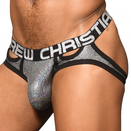 Andrew Christian Jock Strap Glitter Disco Almost Naked Noir - Argent