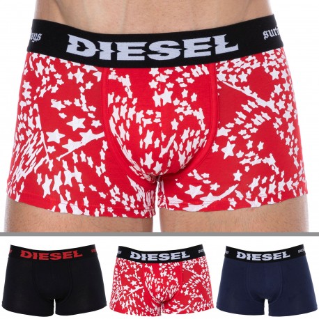 Diesel Lot de 3 Boxers Coton Stars Marine - Noir - Rouge