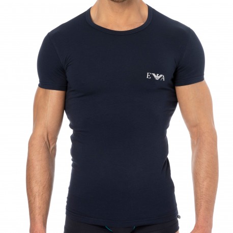 Emporio Armani T-Shirt Monogram Coton Bleu Marine