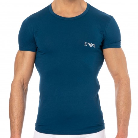 Emporio Armani T-Shirt Monogram Coton Bleu Opale