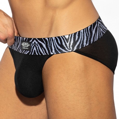 ES Collection Zebra C-Trough Push Up Bikini Briefs - Black