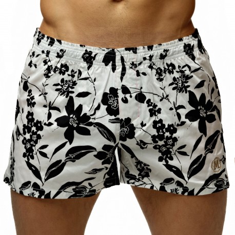 Marcuse Floral Cotton Mid-Length Boxer Shorts - Black