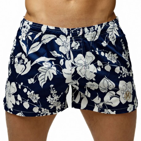 Marcuse Floral Cotton Mid-Length Boxer Shorts - Navy