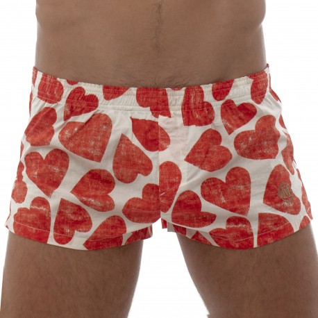 Marcuse Heart Cotton Boxer Shorts - White - Red