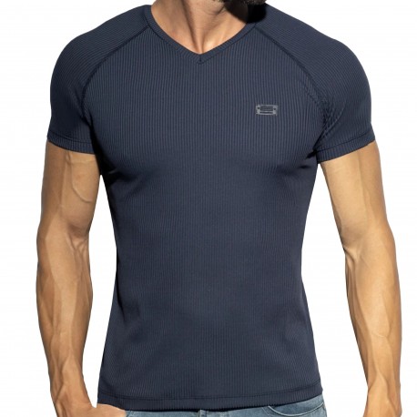 ES Collection Recycled Rib V-Neck T-Shirt - Navy