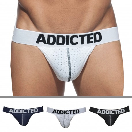 Addicted 3-Pack Mesh Thongs with Push Up - Black - Navy - White