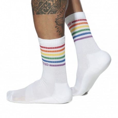 Addicted Rainbow Socks - White