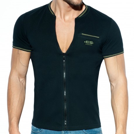 ES Collection Mao Full Zip T-Shirt - Black