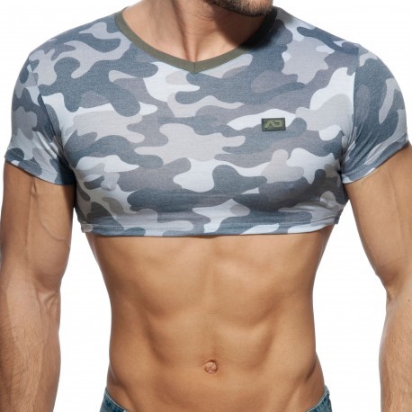 Addicted T-Shirt Crop Washed Camo Gris