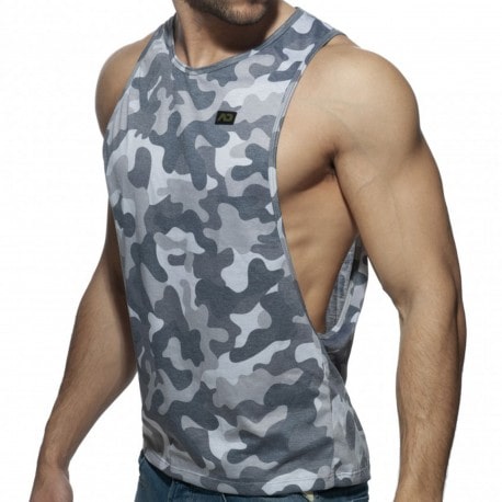 Addicted Washed Camo Low Rider Tank Top - Grey