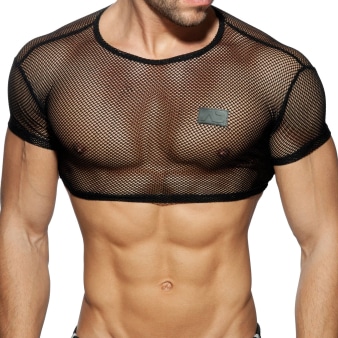 T-Shirt Crop C-Through Mesh Noir Addicted