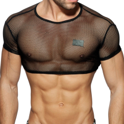 T-Shirt Crop C-Through Mesh Noir Addicted
