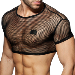 T-Shirt Crop C-Through Mesh Noir Addicted
