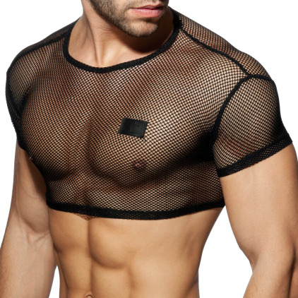 T-Shirt Crop C-Through Mesh Noir Addicted