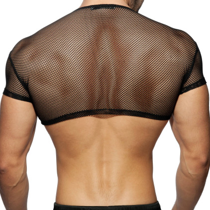 T-Shirt Crop C-Through Mesh Noir Addicted