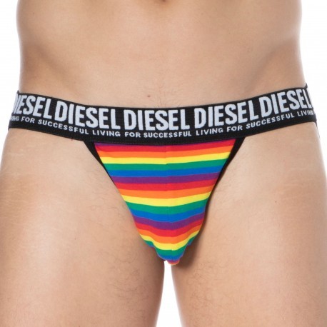 Diesel Lot de 3 Jock Straps Rainbow Coton Arc-En-Ciel - Noir - Turquoise