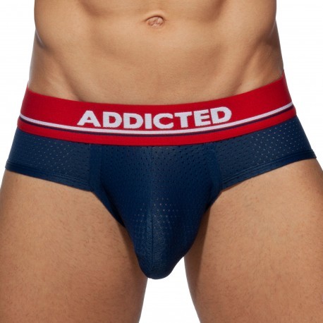 Addicted Cockring Mesh Briefs - Navy Blue