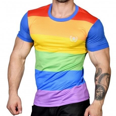 Andrew Christian Ultra Pride Laurel Mesh T-Shirt - Rainbow Stripe