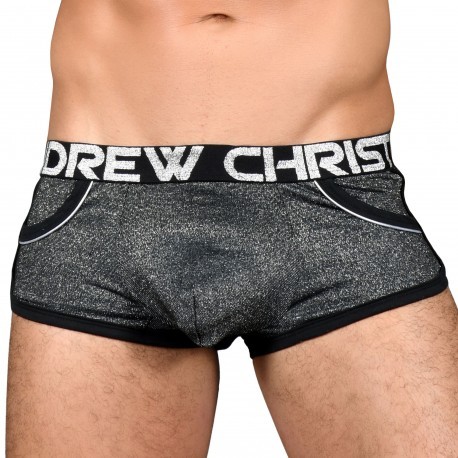 Andrew Christian Boxer Almost Naked Sparkle Denim Pocket Noir - Argent