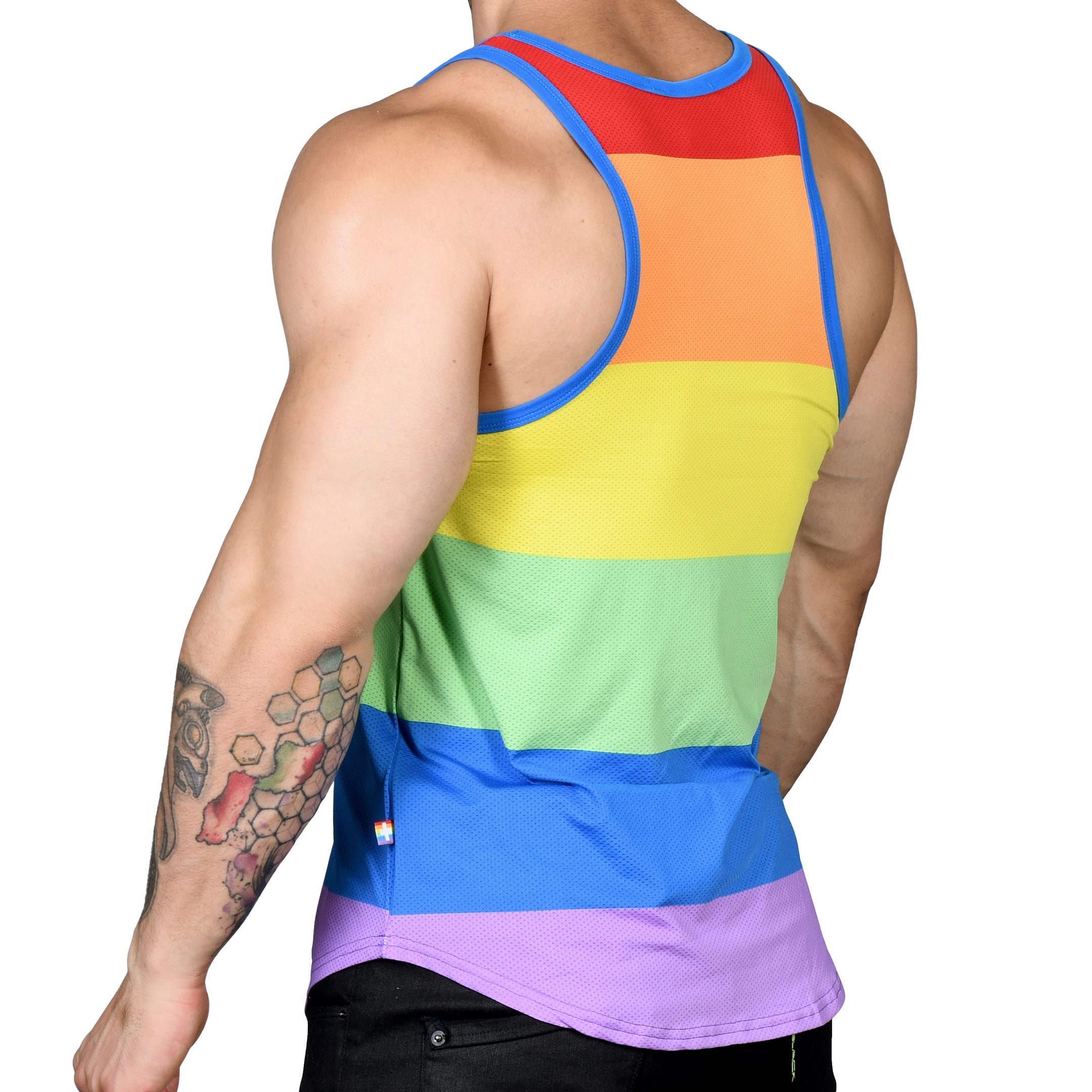 Andrew Christian Ultra Pride Laurel Mesh Tank Top - Rainbow Stripe
