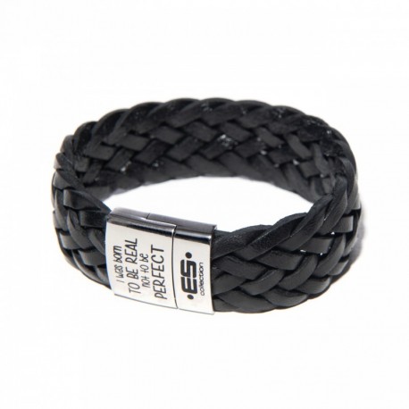 ES Collection Braided Leather Bracelet - Black