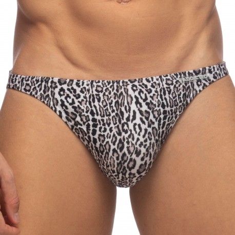 Addicted Leopard Mini Swim Bikini Briefs - Charcoal