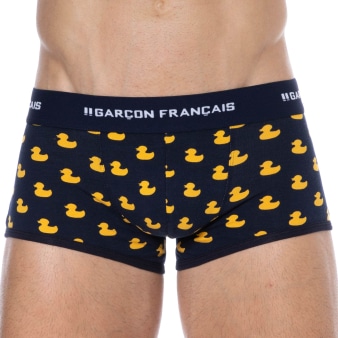 Boxer Court Canard Coton Bleu Marine Garçon Français