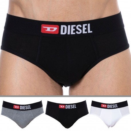 Diesel Lot de 3 Slips Coton Denim Division Noir - Gris - Blanc
