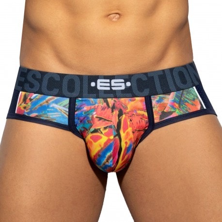 ES Collection Floral Mesh Push Up Briefs - Navy