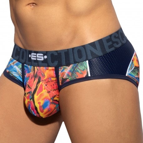 ES Collection Floral Mesh Push Up Briefs - Navy