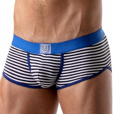 TOF Paris Striped Trunks with Push Up - Navy - Blue