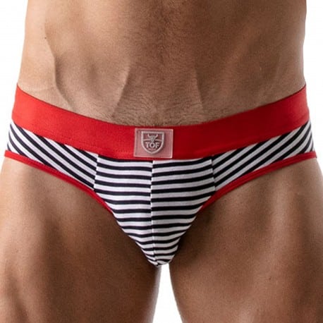 TOF Paris Slip Push Up Rayé Bleu Marine - Rouge