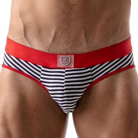 TOF Paris Striped Briefs with Push Up - Navy -Red
