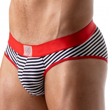 TOF Paris Striped Briefs with Push Up - Navy -Red