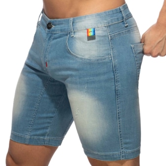 Bermuda Jeans Rainbow Tape Bleu Indigo Addicted
