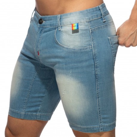 Addicted Rainbow Tape Jeans Bermuda Shorts - Indigo
