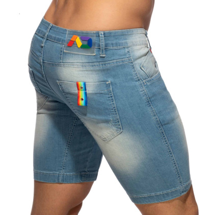 Bermuda Jeans Rainbow Tape Bleu Indigo Addicted