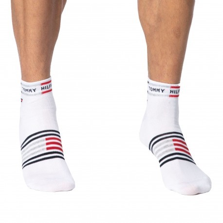 Tommy Hilfiger 2-Pack Breton Stripe Quarter Socks - White
