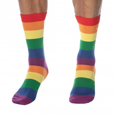 Chaussettes Homme Coton Chaussettes Longues Rainbow Stripe Chaussettes  Taille 42-48 Épaississement