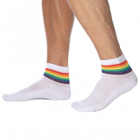 Garcon Francais Ankle Socks - White - Rainbow