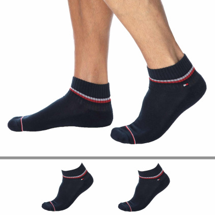 Tommy Hilfiger Lot de 2 Paires de Socquettes Sport Iconiques Bleu