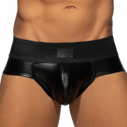 Slip Front Zip Rub Cockring Noir AD Fetish