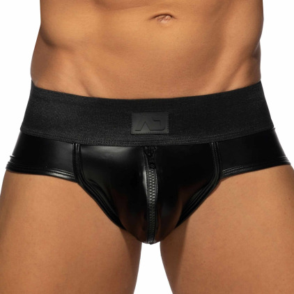 Slip Front Zip Rub Cockring Noir AD Fetish