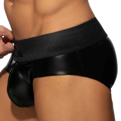 Slip Front Zip Rub Cockring Noir AD Fetish