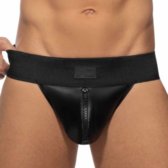 Jock Strap Front Zip Rub Cockring Noir AD Fetish